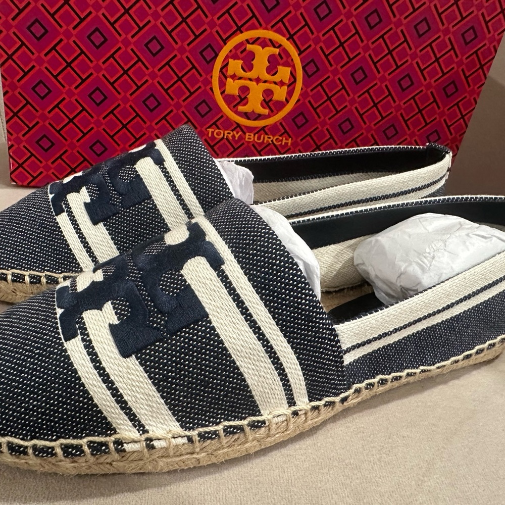 Tory Burch Double T Jacquard Espadrille Blue Chiaroscuro/Ash White
